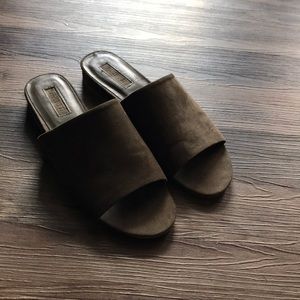 olive green suede mules